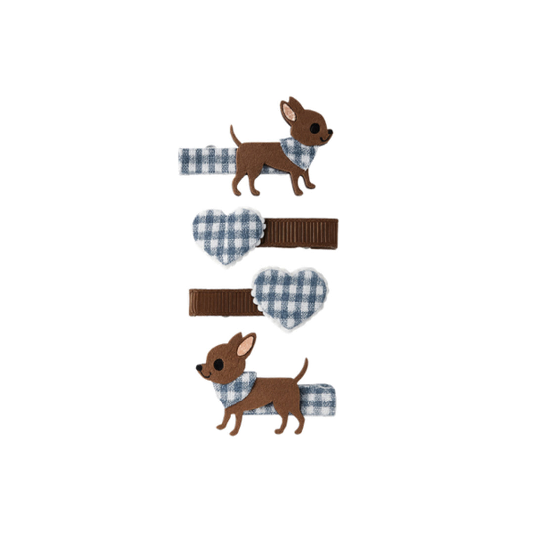 Tiny Puppy Clip Set | blue check pattern