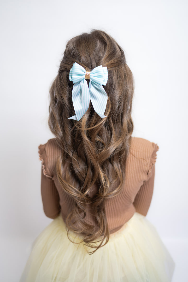 Large bow clasp Évodie | oatmeal stripes